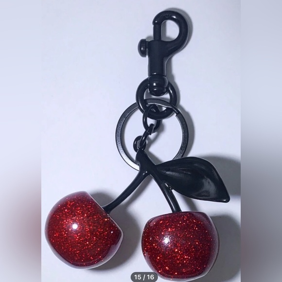 Red Cherry Keychain/ Bag Charm with Black Stem NWT - Picture 5 of 5